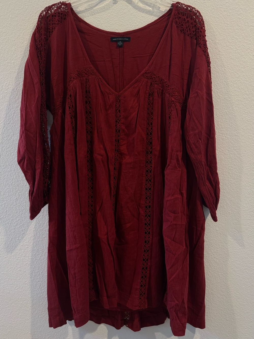 Vintage American Eagle  Crochet Trim V-Neck Dress